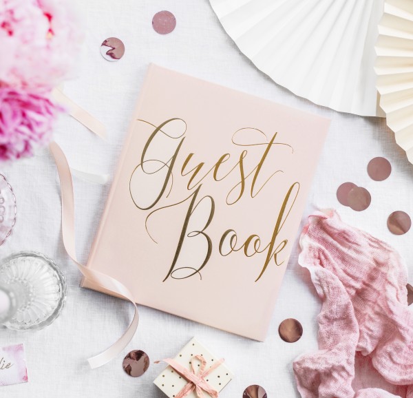 Gästebuch "Guest Book" Hochzeit rosa/gold