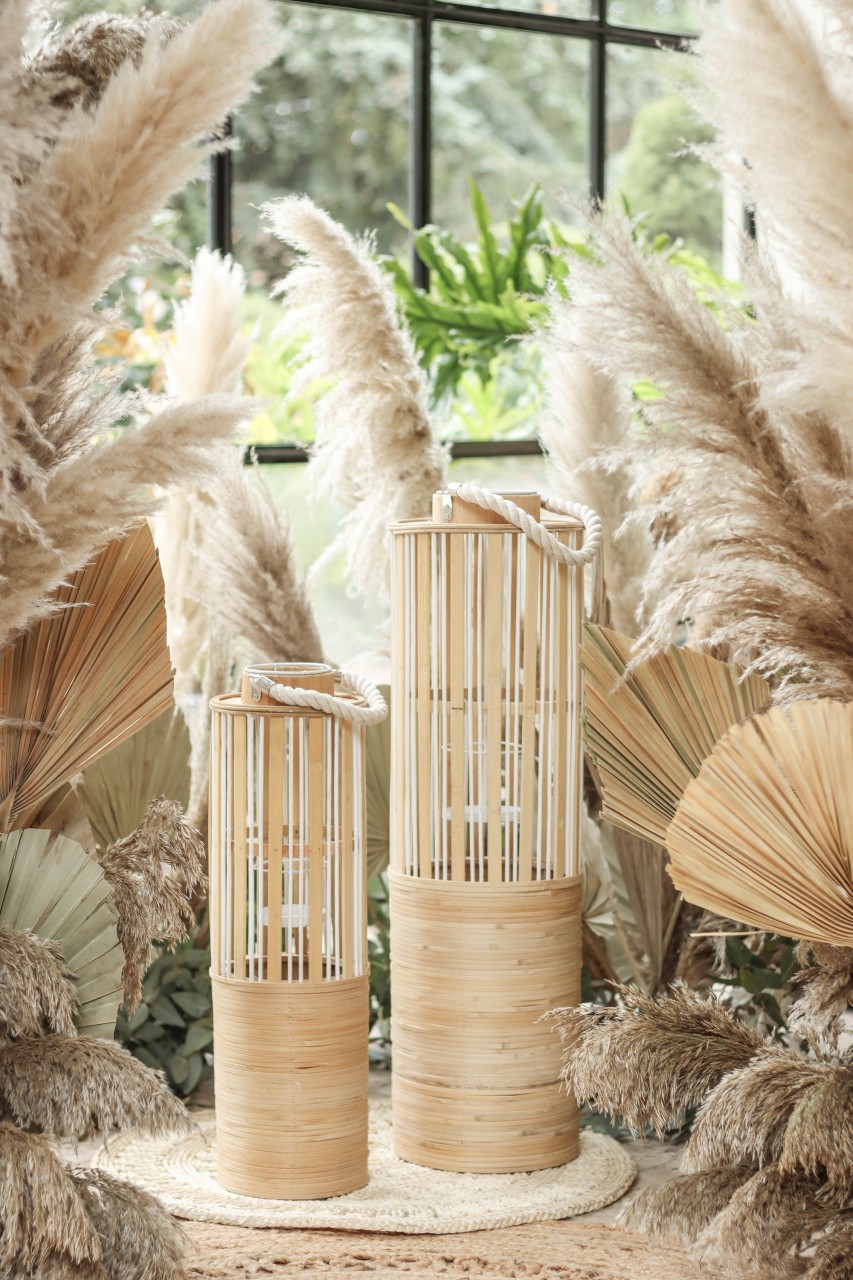 Windlicht FLINT | Event Bambus aus Markt Textil Laterne 2er-Set