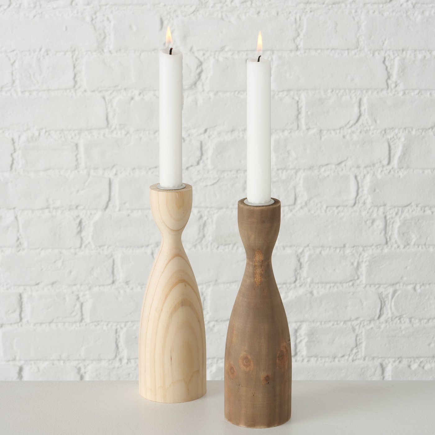 Kerzenhalter ALLARO 2er-Set aus Kiefernholz, Markt | Kerzenständer Arm | Kerzenhalter 22cm | Textil 1 - Event